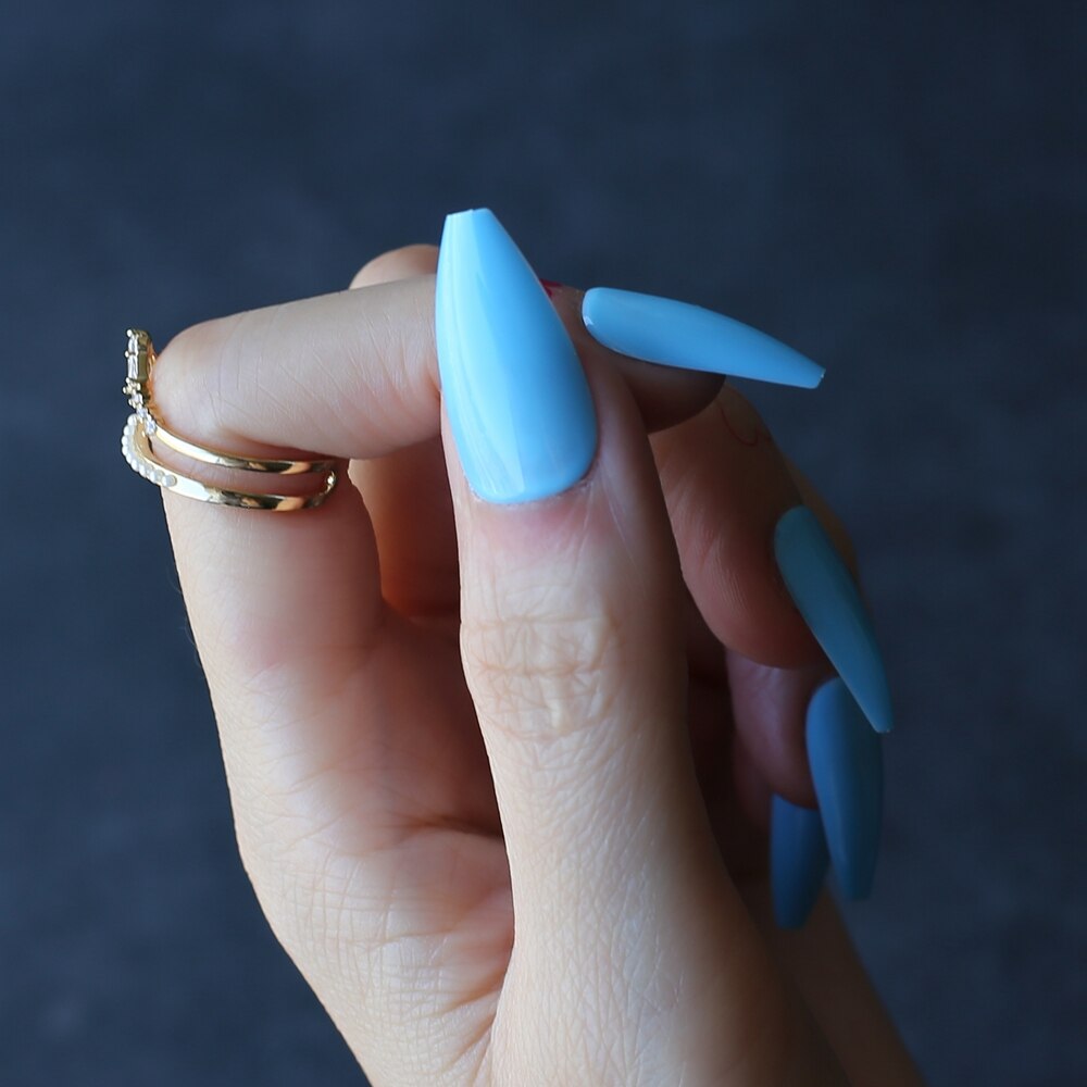 Faux Ongles Bleus Ballerine Longs Press On Nails