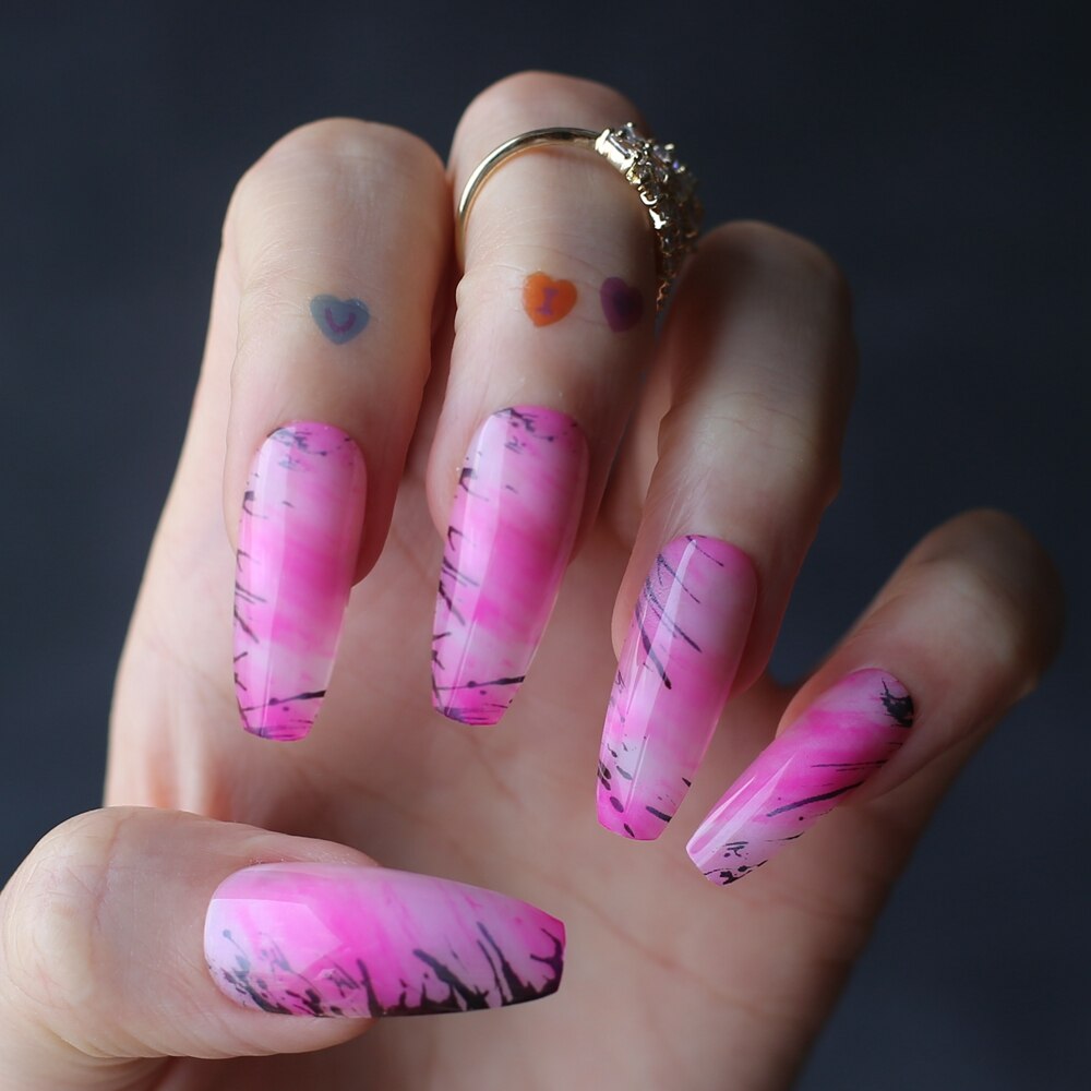 Faux Ongles Roses Ballerine Longs Press On Nails