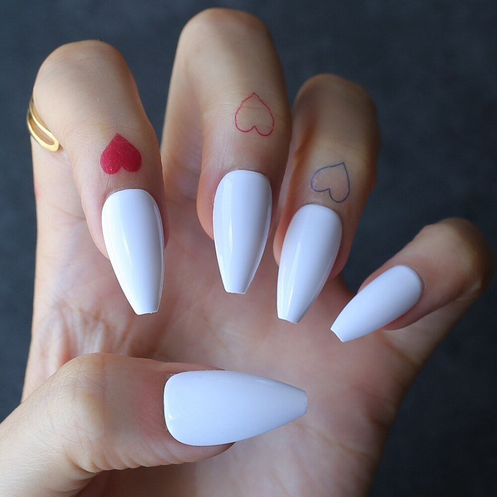 Faux Ongles Longs Blancs Forme Ballerine Press On Nails