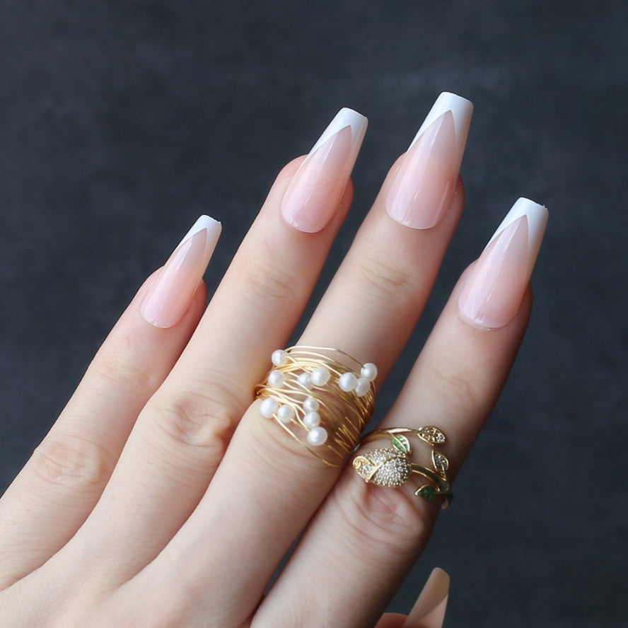 Faux Ongles Dégradé BabyBoomer Ballerine Longs Press On Nails