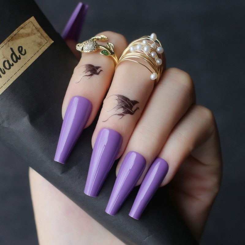 Faux Ongles Violet Ballerine Longs Press On Nails