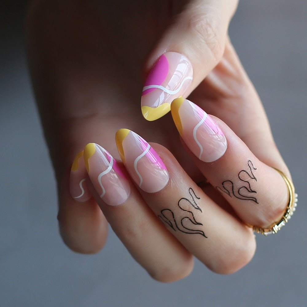 Faux Ongles Multicolore Amande Longs Press On Nails