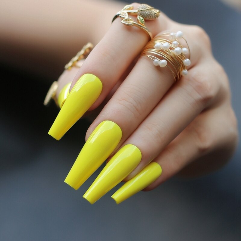 Faux Ongles Jaune Ballerine Longs Press On Nails