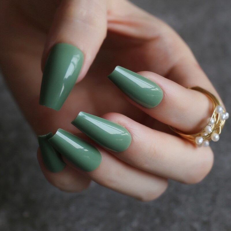 Faux Ongles Vert Ballerine Longs Press On Nails