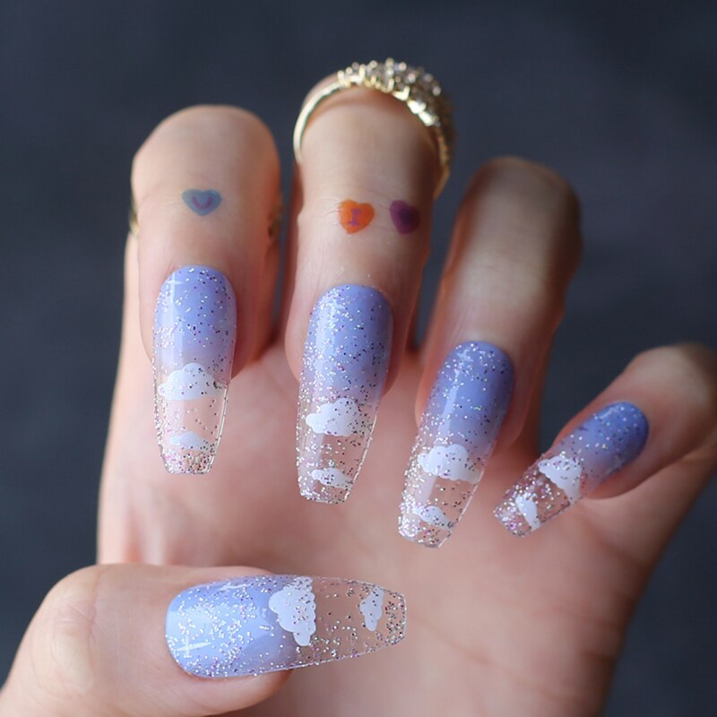 Faux Ongles Bleus Ballerine Longs Press On Nails