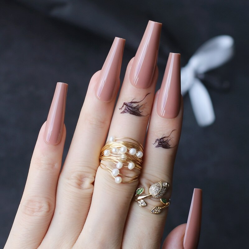 Faux Ongles Roses Ballerine Longs Press On Nails