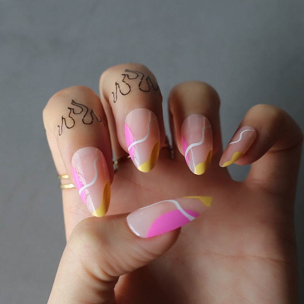 Faux Ongles Multicolore Amande Longs Press On Nails