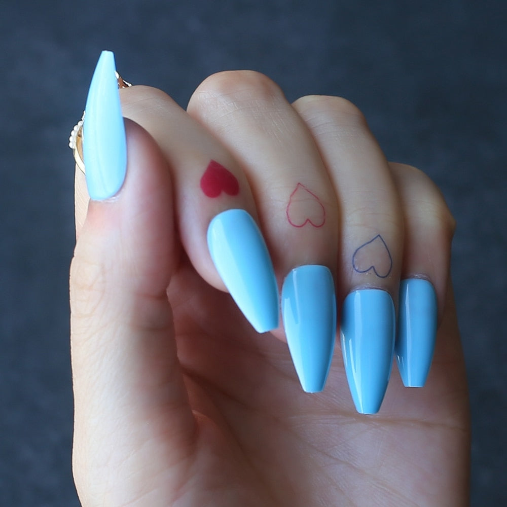 Faux Ongles Bleus Ballerine Longs Press On Nails