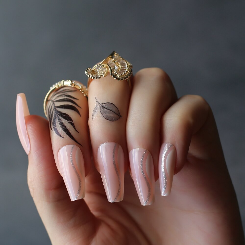 Faux Ongles Rose Ballerine Longs Press On Nails
