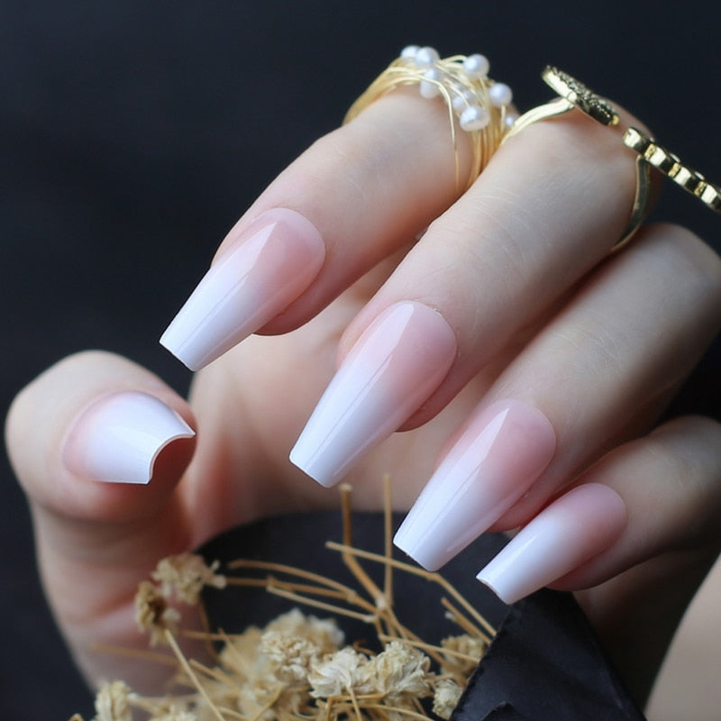 Faux Ongles Dégradé BabyBoomer Ballerine Longs Press On Nails