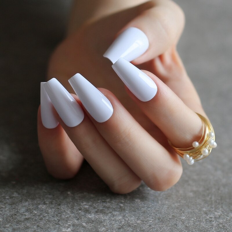 Faux Ongles Blancs Longs Amande Style Press On Nails