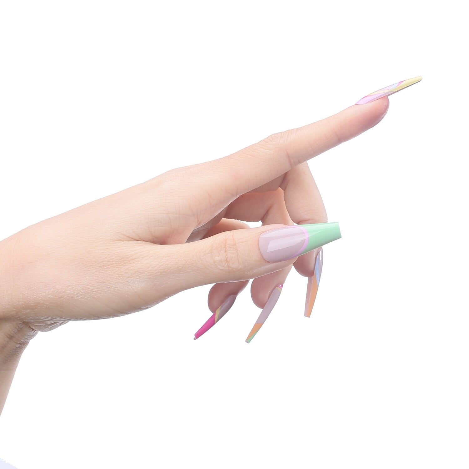 Faux Ongles Multicolore Ballerine Longs Press On Nails