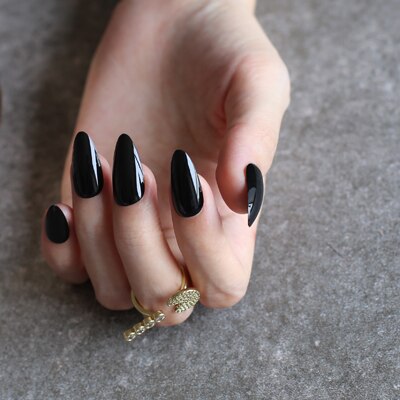 Faux Ongles Noir Amande Longs Press On Nails