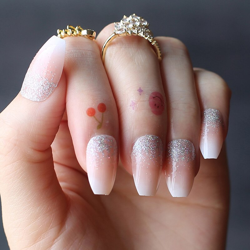 Faux Ongles French Ballerine Longs Rose Press On Nails