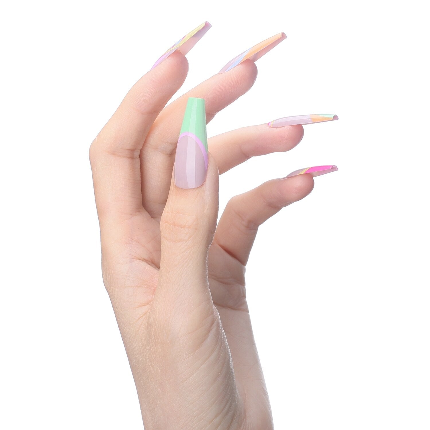 Faux Ongles Multicolore Ballerine Longs Press On Nails