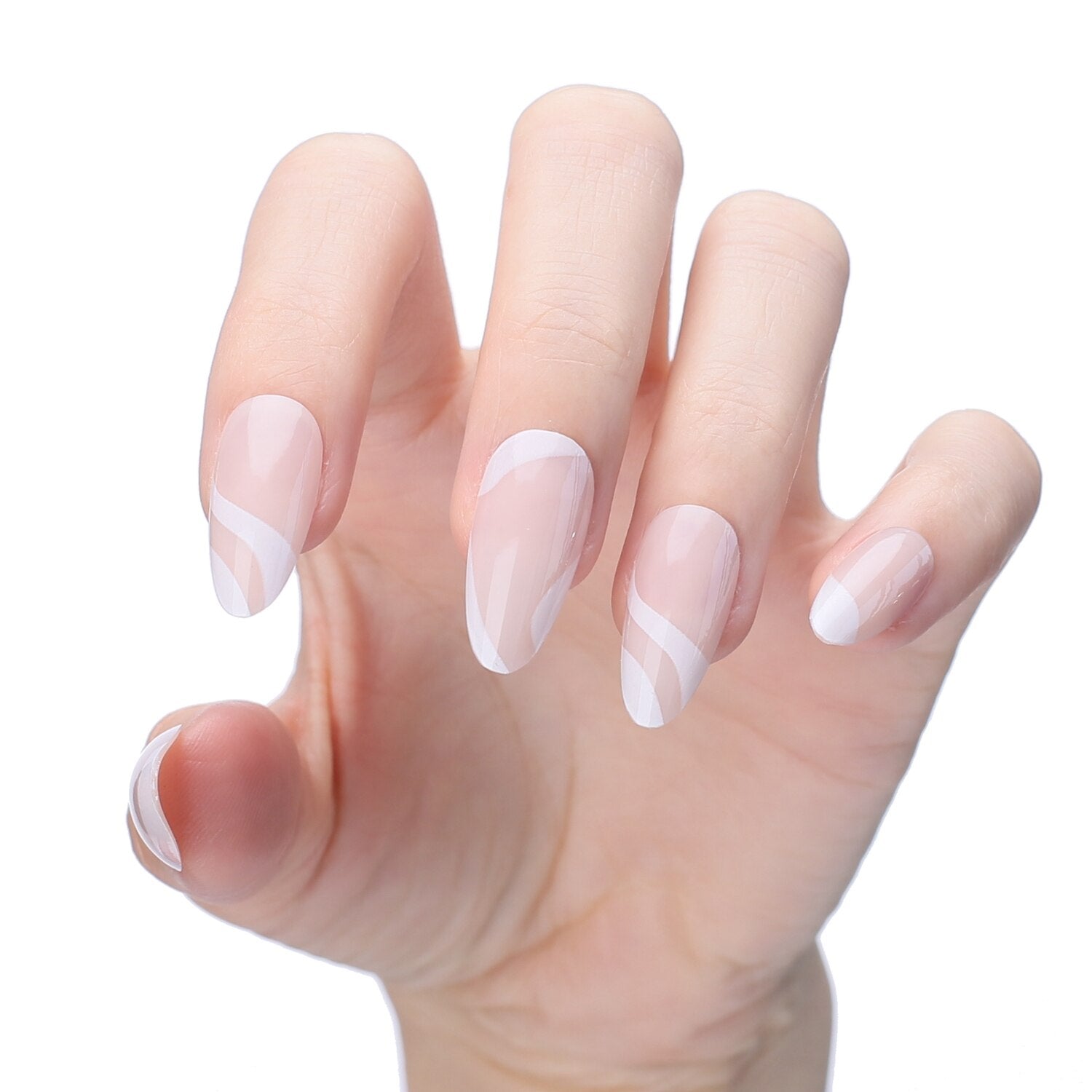 Faux Ongles Roses Nude Amande Longs Press On Nails