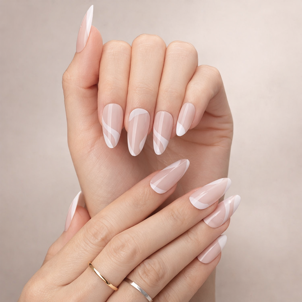 Faux Ongles Blanc Nude Amande Longs Press On Nails
