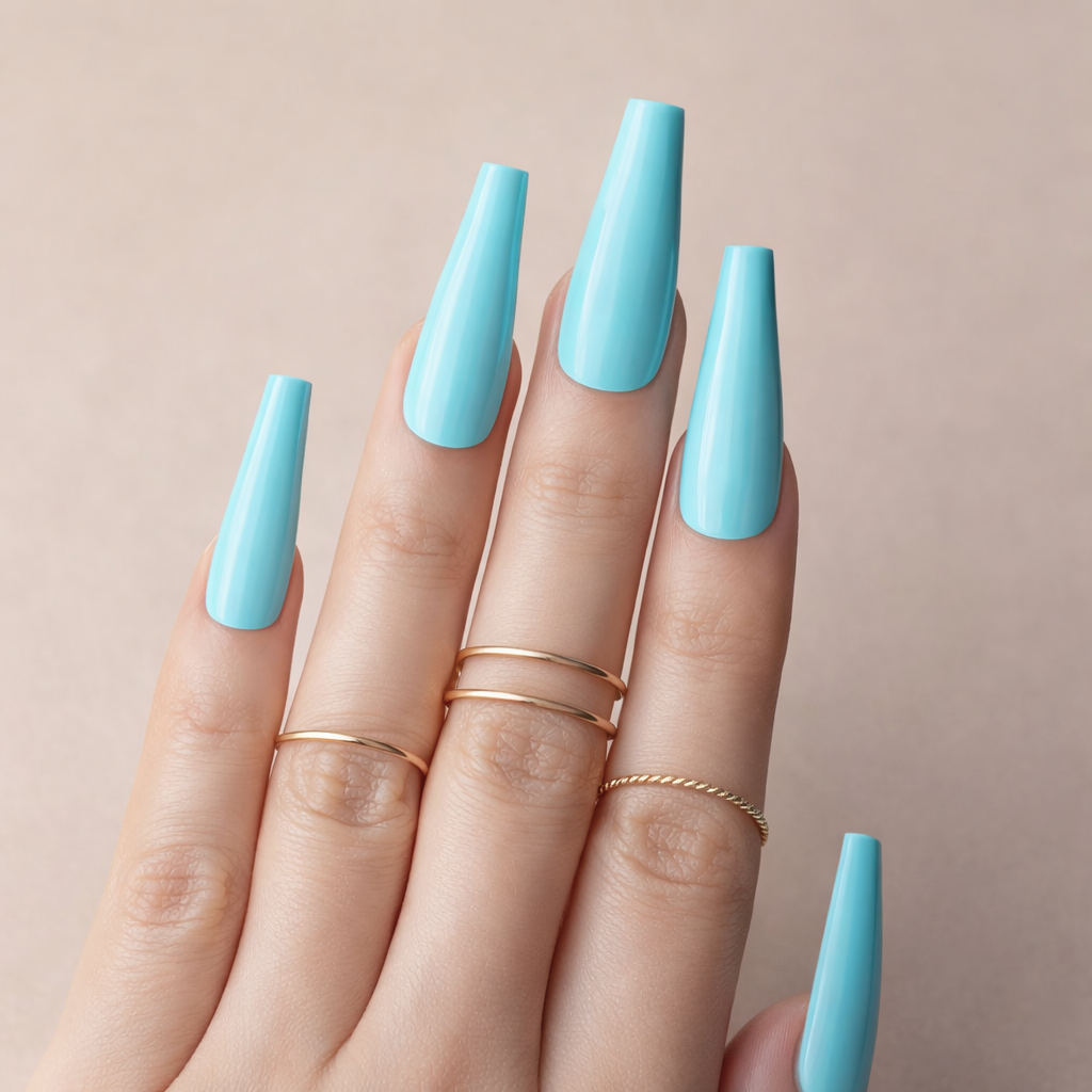 Faux Ongles Bleus Ballerine Longs Press On Nails