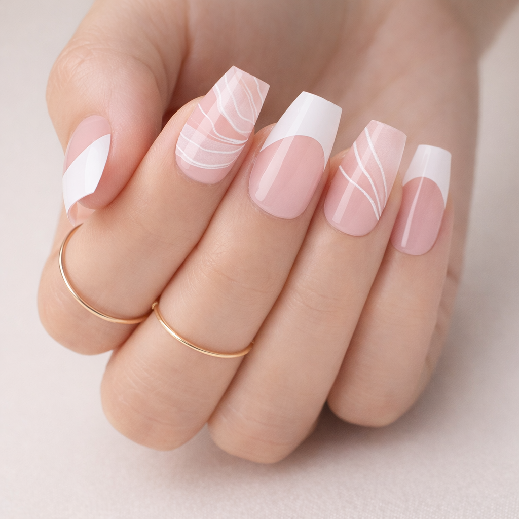 Faux Ongles French Carré Mi-Longs Press On Nails