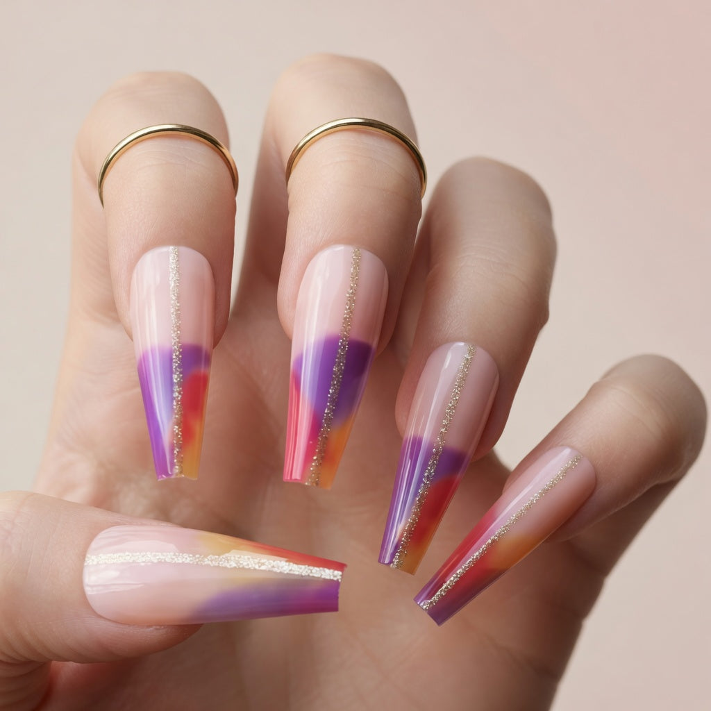 Faux Ongles Ombre Paillettes Gradient Ballerine Longs press on nails
