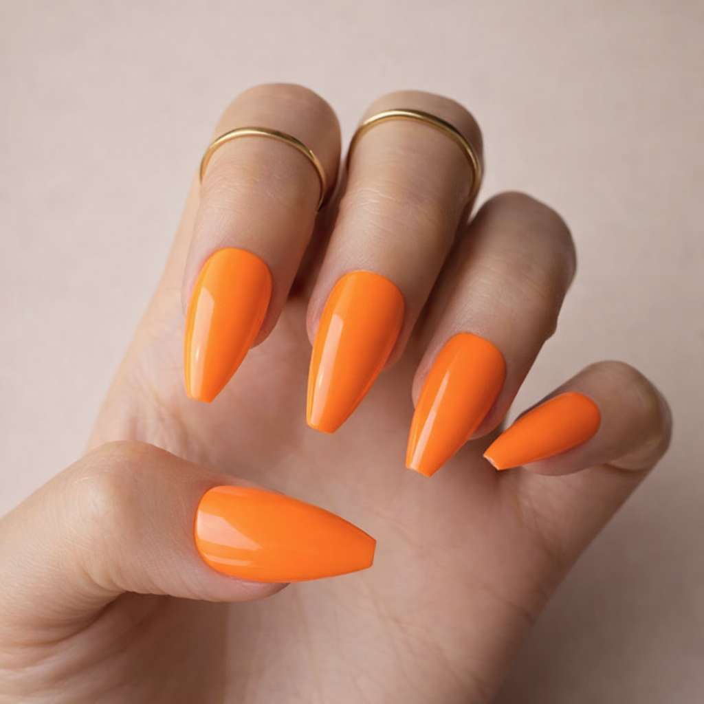 Faux Ongles Orange Citrouille Ballerine Longs Press On Nails