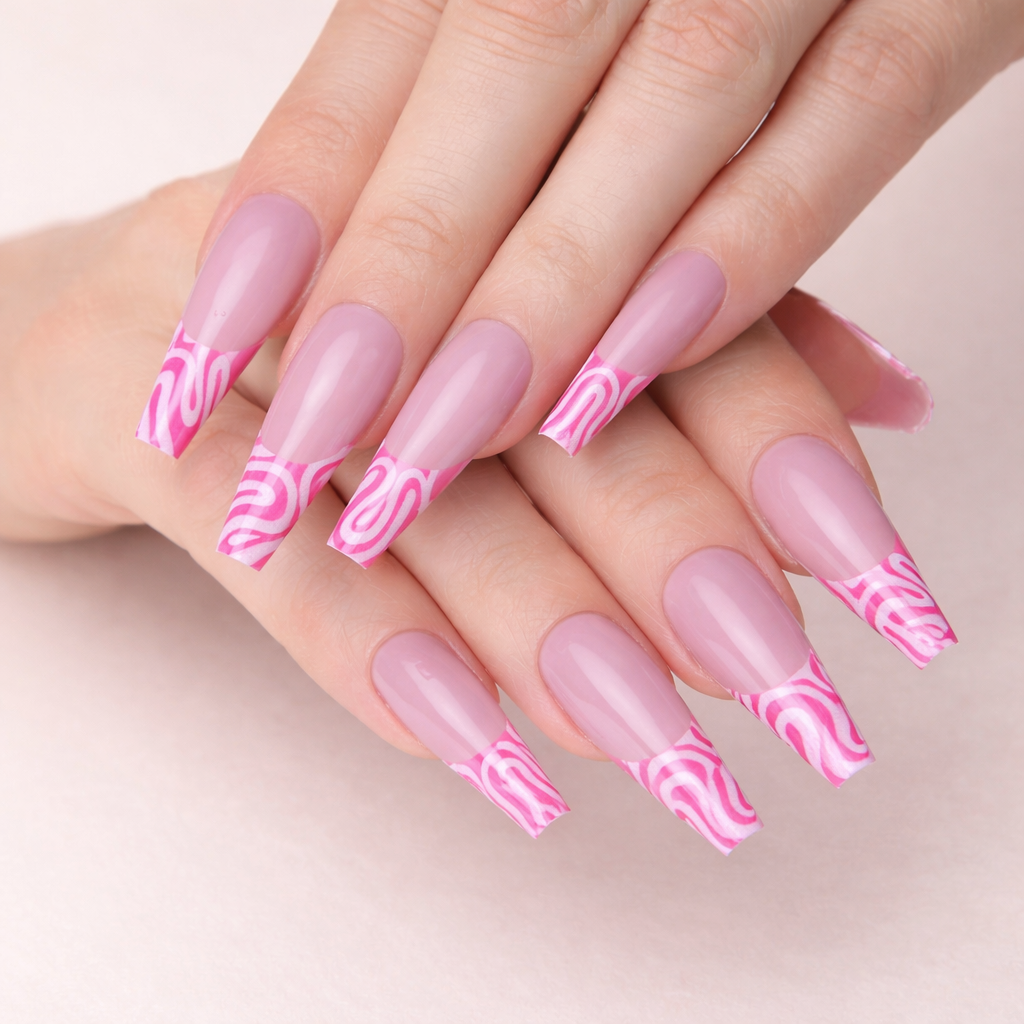 Faux Ongles Roses Ballerine Longs Press On Nails