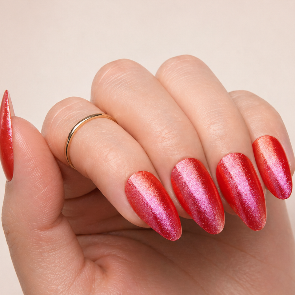 Faux Ongles Rouge Chrome Amande Mi-Longs press on nails