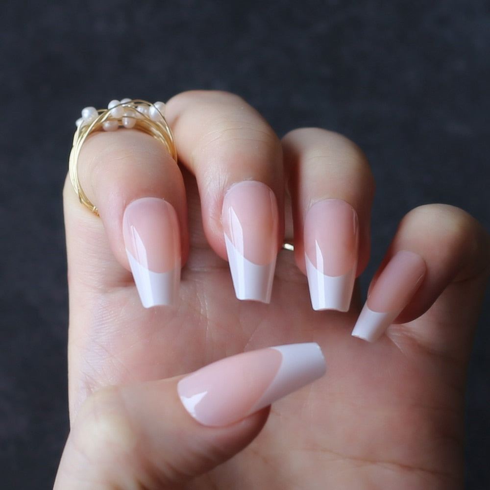 Faux Ongles French Nude Ballerine Longs Press On Nails