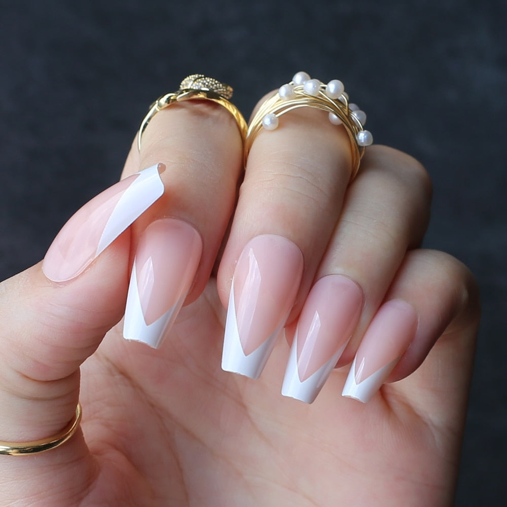 Faux Ongles French Nude Ballerine Longs Press On Nails