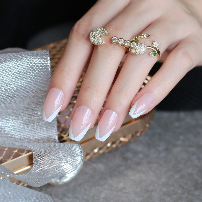 Faux Ongles French Nude Ballerine Mi-Longs Press On Nails
