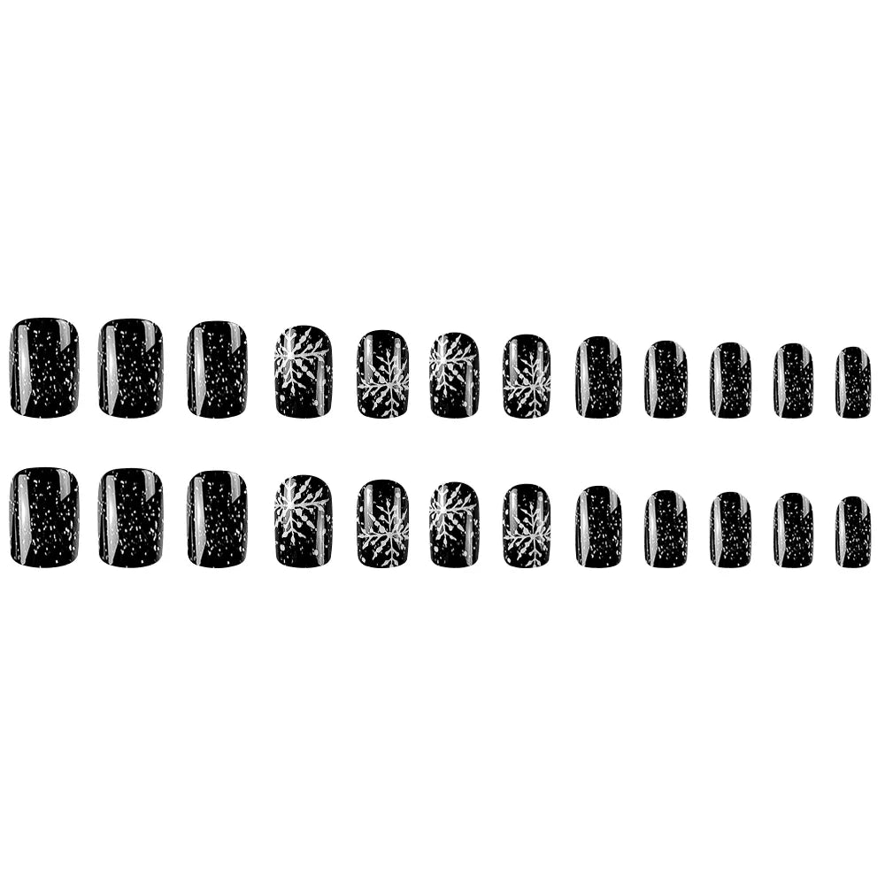 Kit Faux Ongles de Noël Noir Flocon