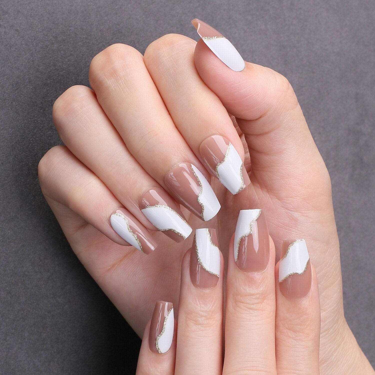 Faux Ongles Dégradé Blanc Carré Longs Press On Nails