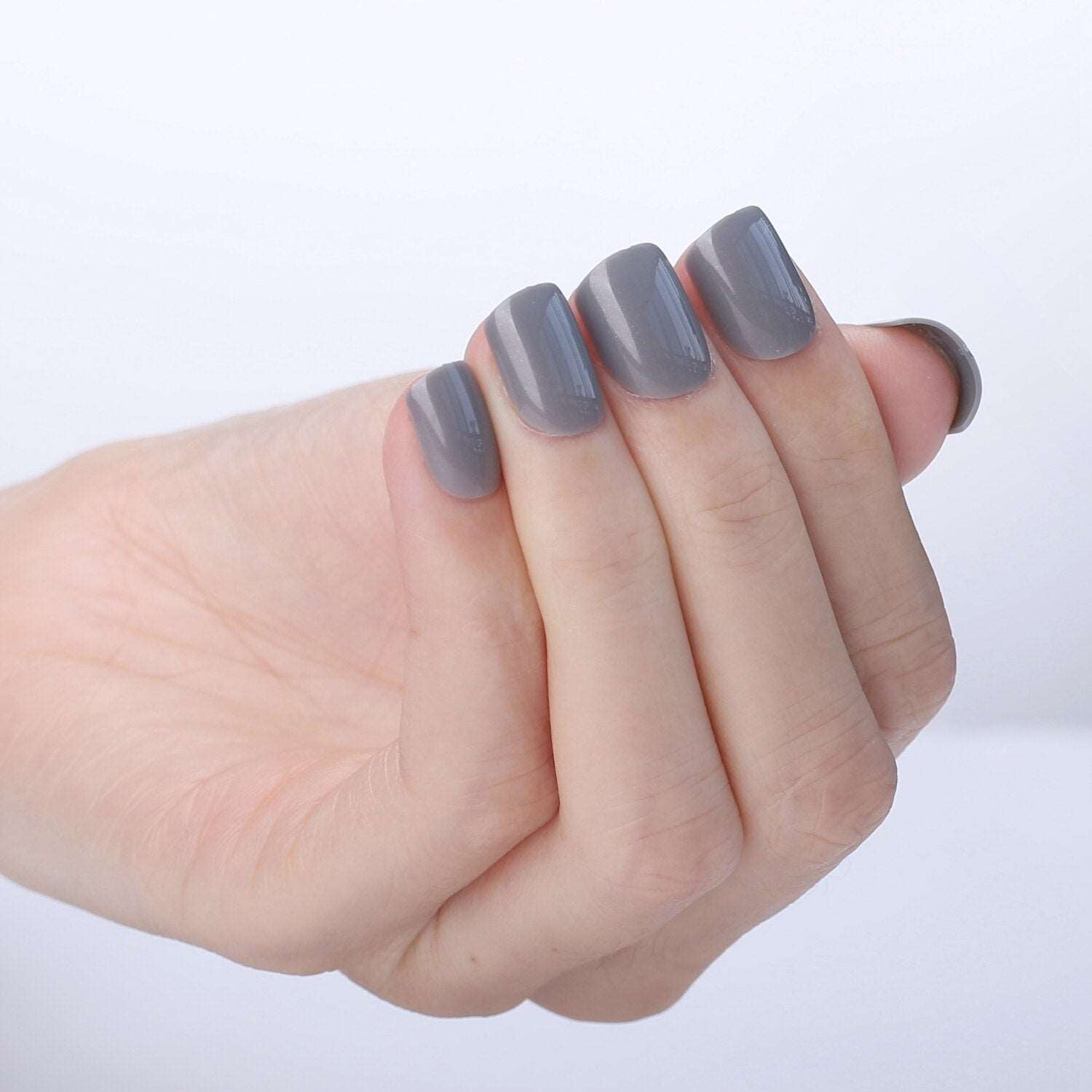 Faux Ongles Gris Carré Courts Press On Nails