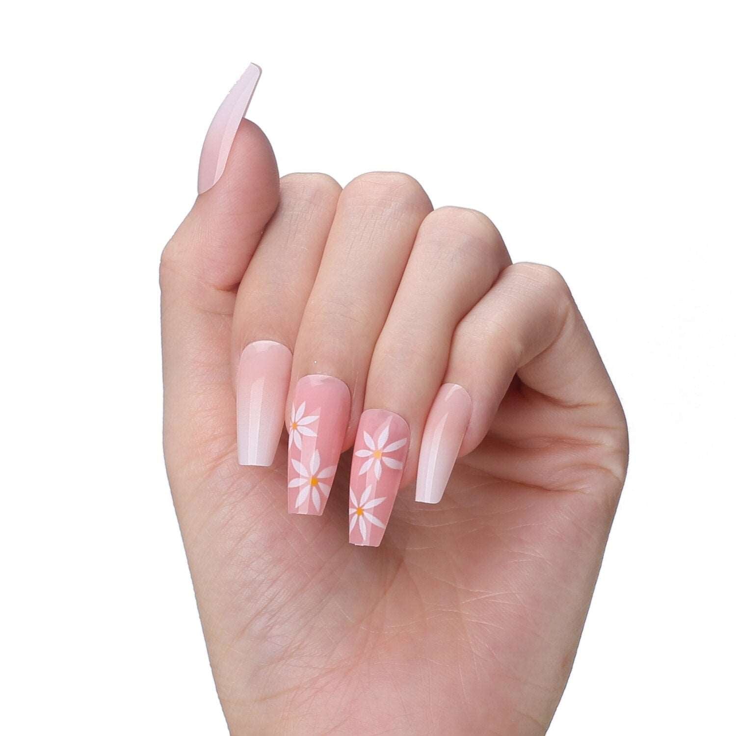 Faux Ongles Roses Motif Ballerine Longs Press On Nails