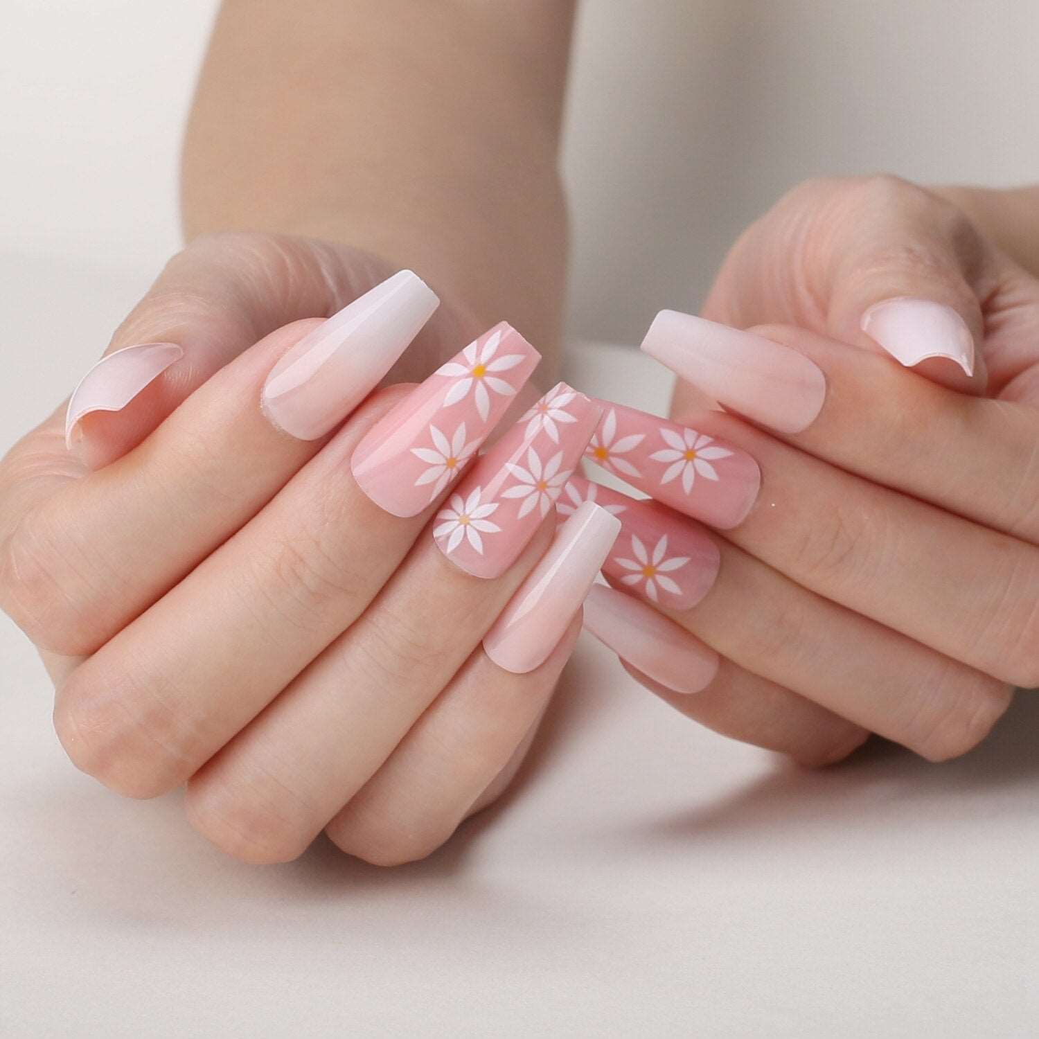 Faux Ongles Roses Motif Ballerine Longs Press On Nails