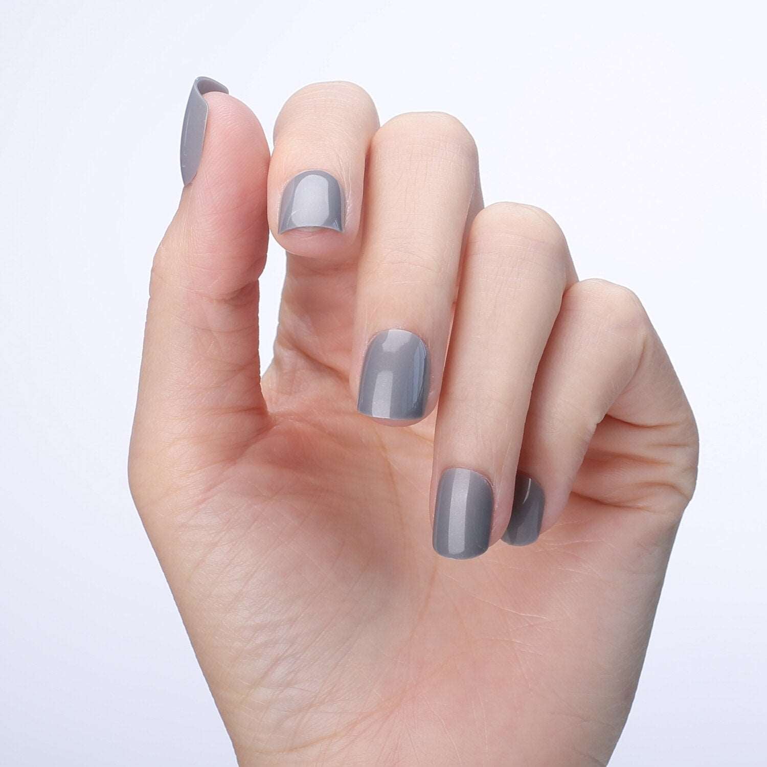 Faux Ongles Gris Carré Courts Press On Nails