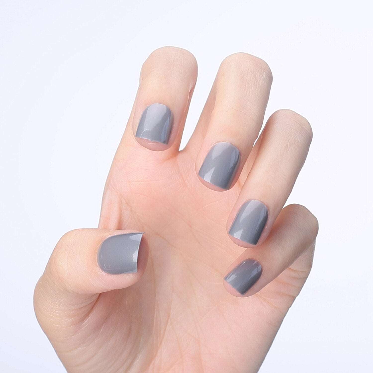 Faux Ongles Gris Carré Courts Press On Nails