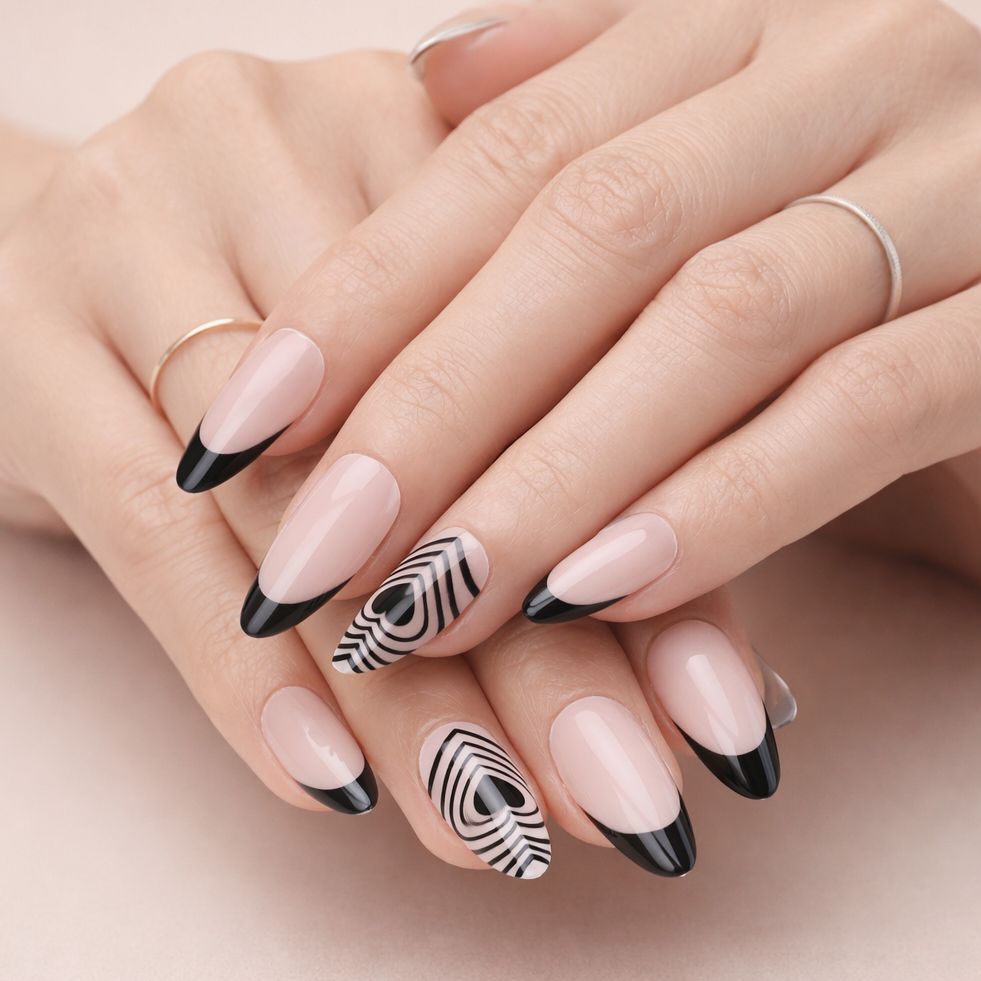 Faux Ongles Noirs Amande Longs