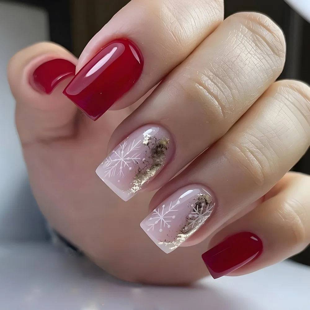 Faux Ongles à Paillettes de Noel Press On Nails Rose