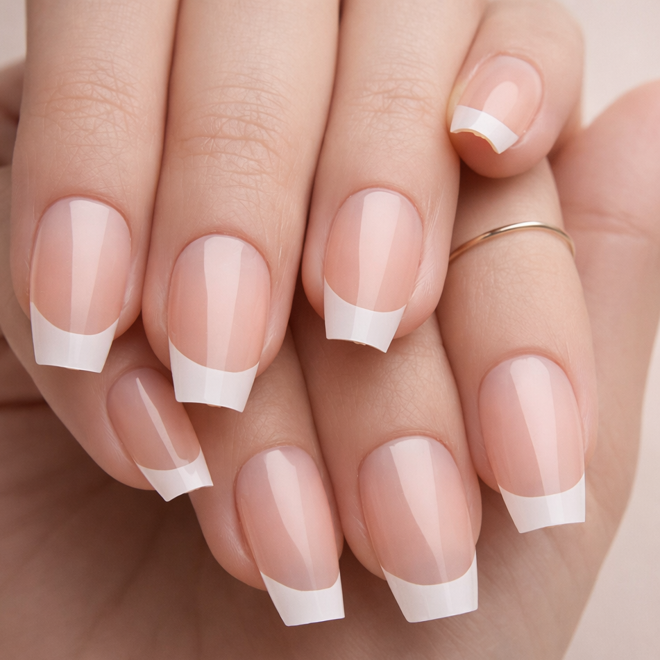 Faux Ongles French Roses Ballerine Mi-Longs