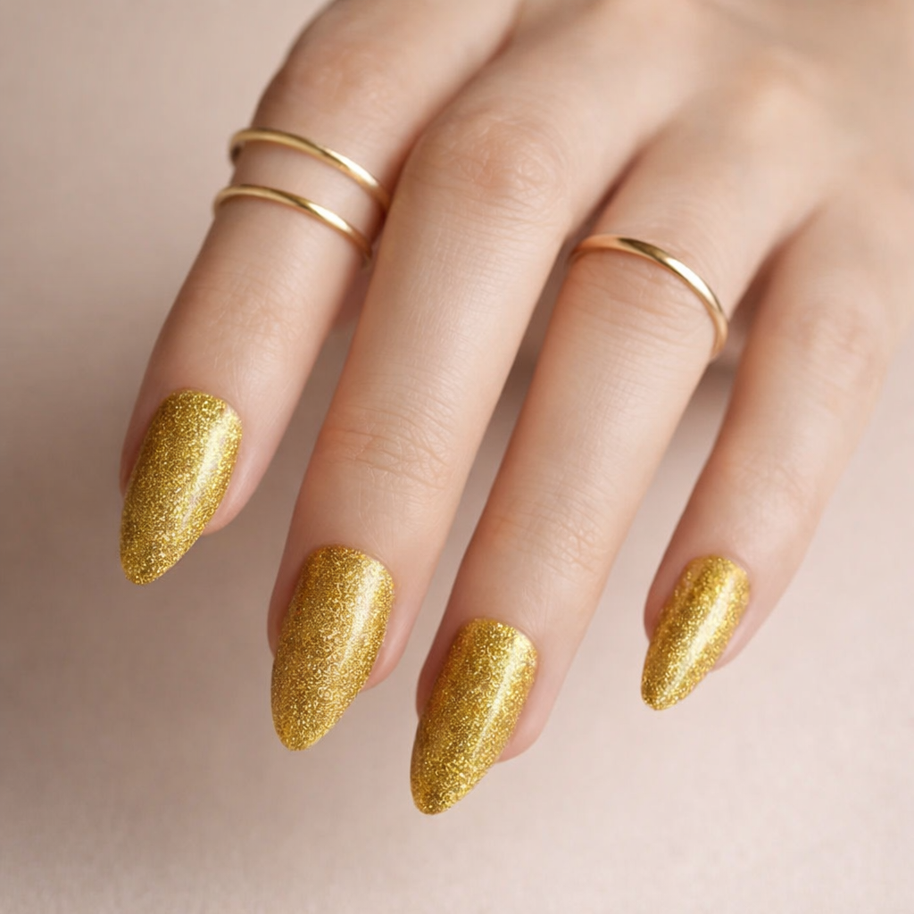 Faux Ongles Doré Amande Longs