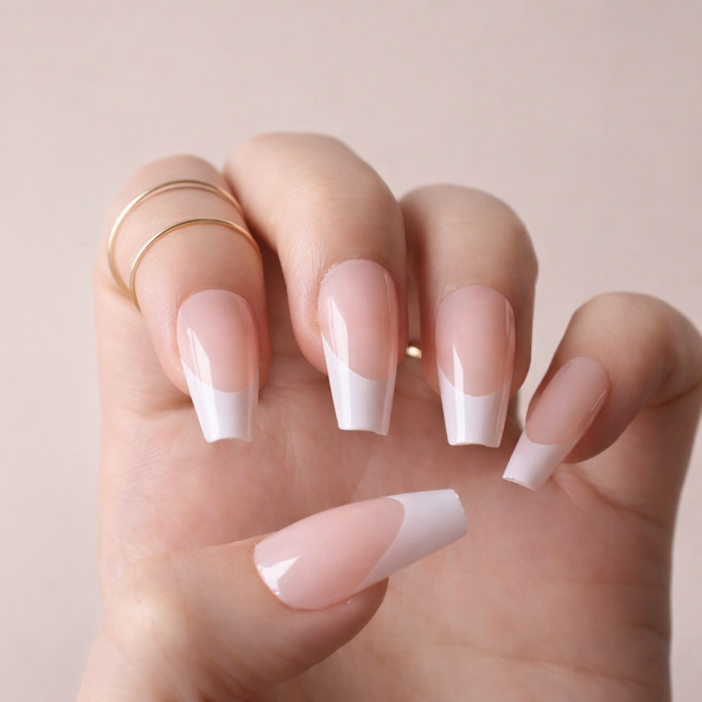 Faux Ongles Longs French Nude Forme Ballerine