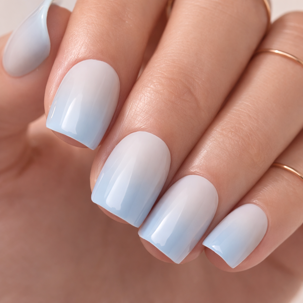 Faux Ongles Dégradé Bleu Carrés Courts Ombre Press On Nails