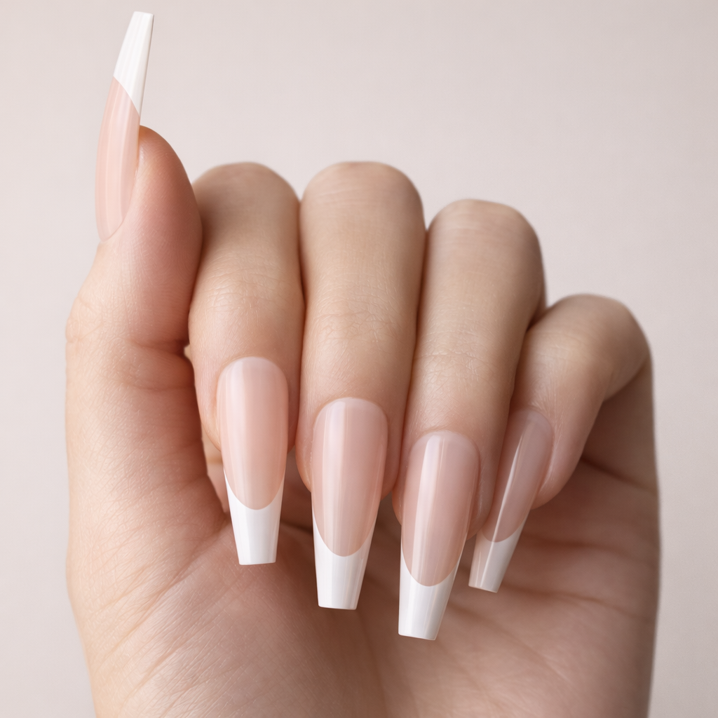 Faux Ongles French Nude Ballerine Longs