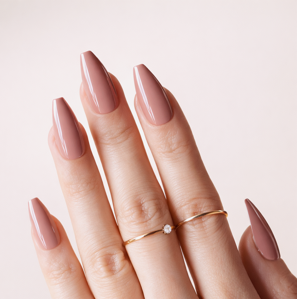 Faux Ongles Taupe Ballerine Longs