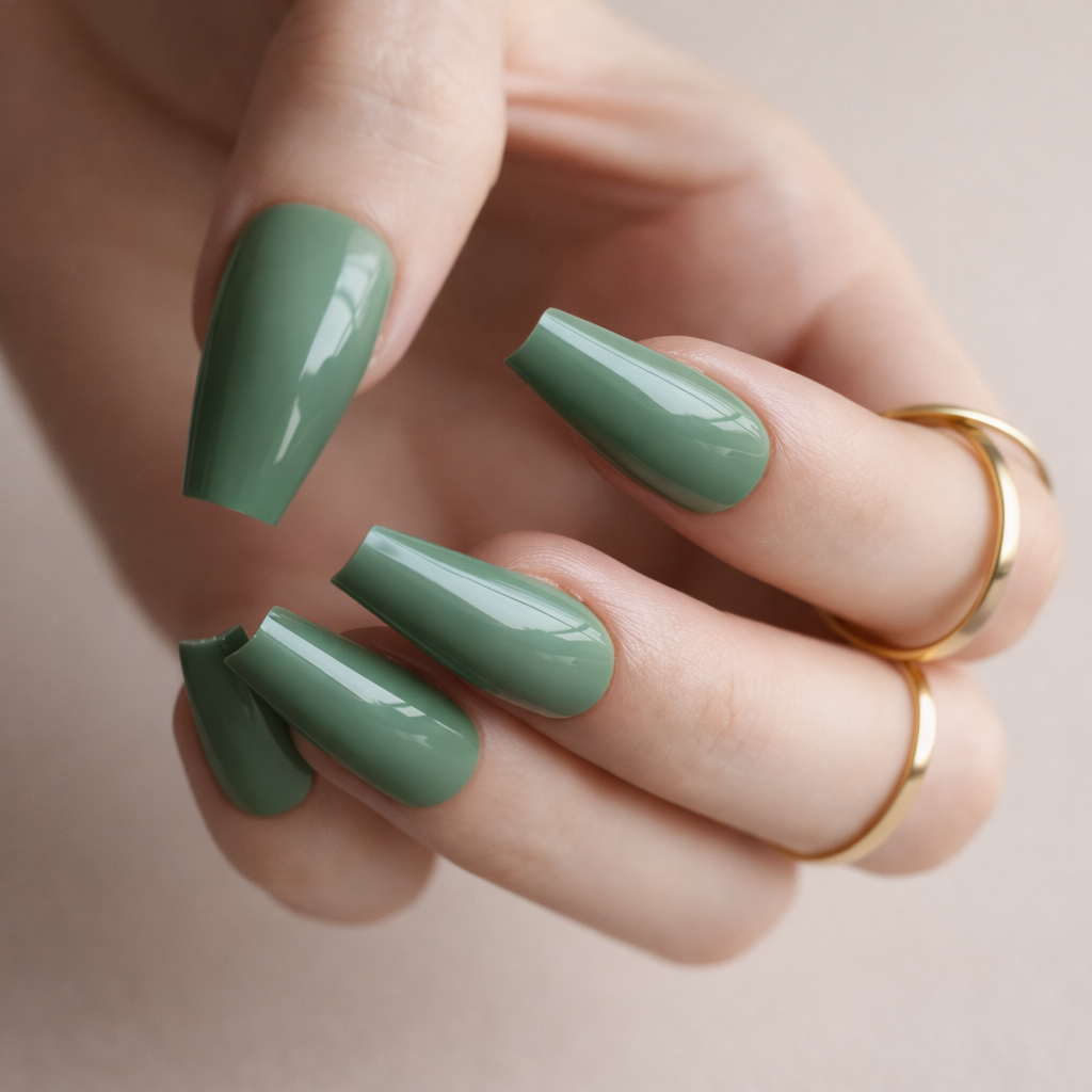 Faux Ongles Vert Ballerine Longs