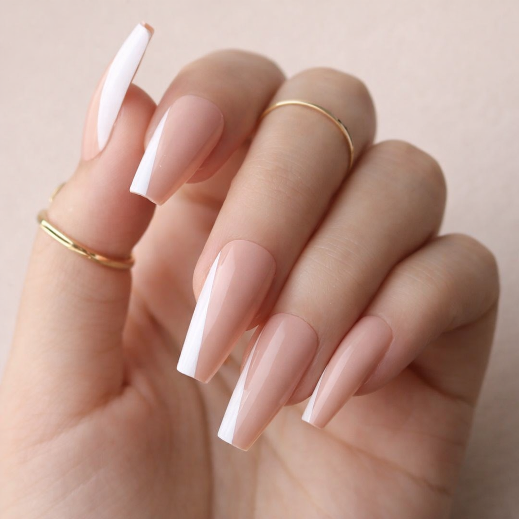 Faux Ongles French Roses Ballerine Longs