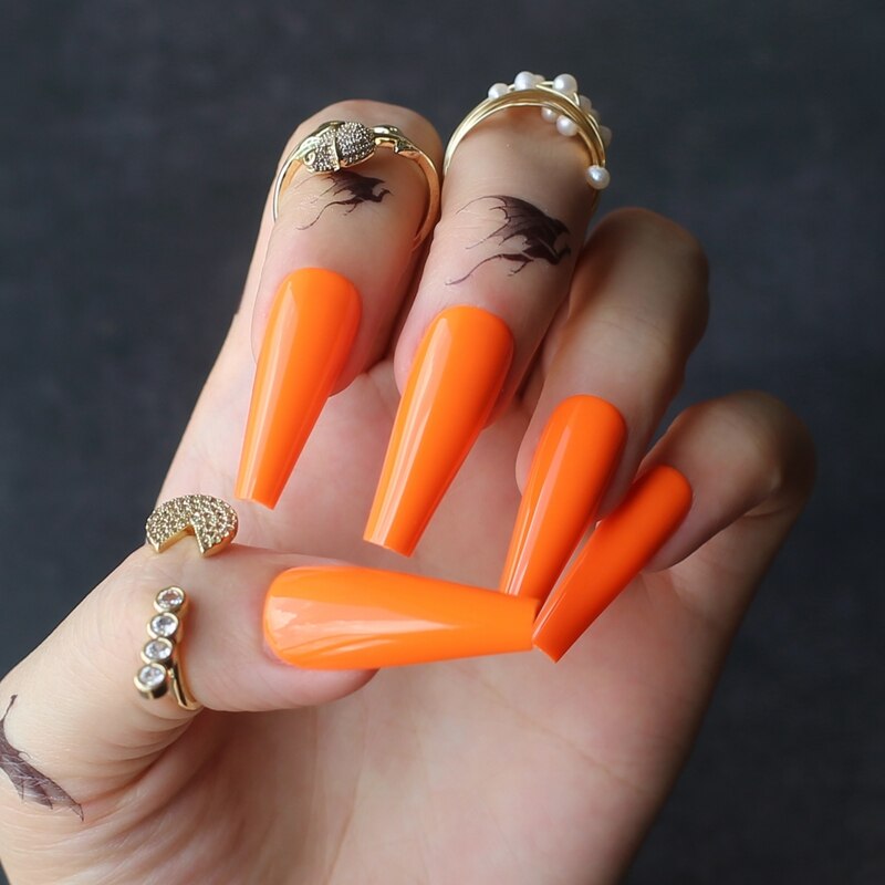 Faux Ongles Orange Ballerine Longs Press On Nails