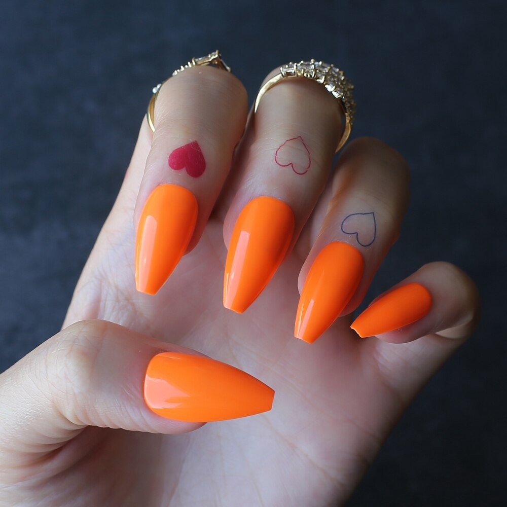 Faux Ongles Orange Ballerine Longs Press On Nails