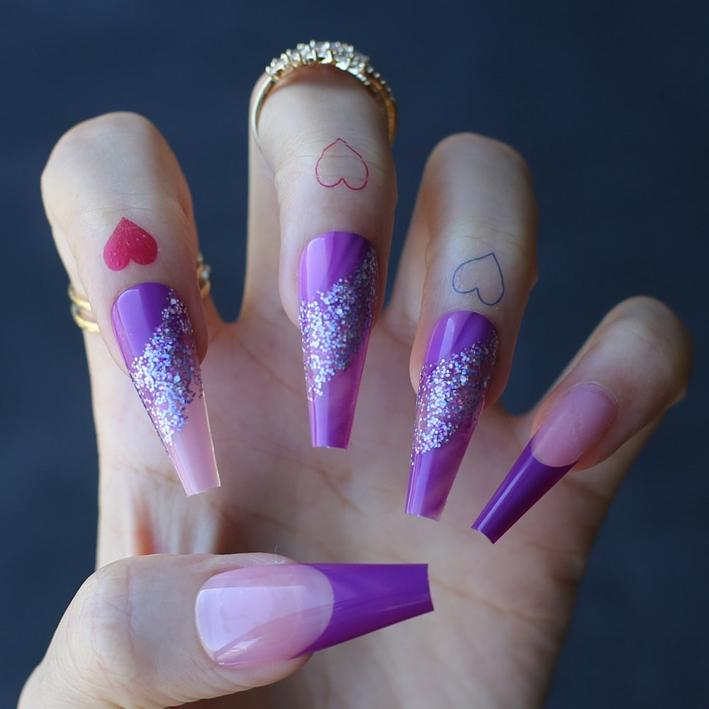 Faux Ongles Violet à Paillettes Press On Nails
